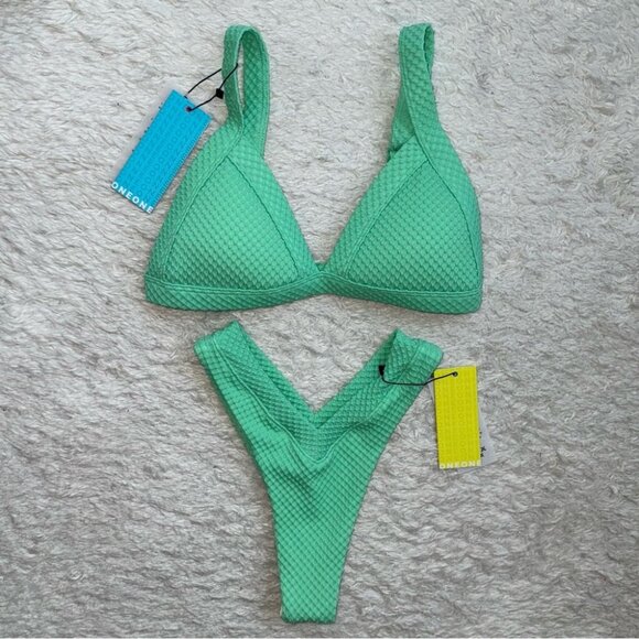 NWT OneOne Swimwear Bikini SET Green Jade Kameron Jesse Small Cheeky Mint New - Picture 2 of 7